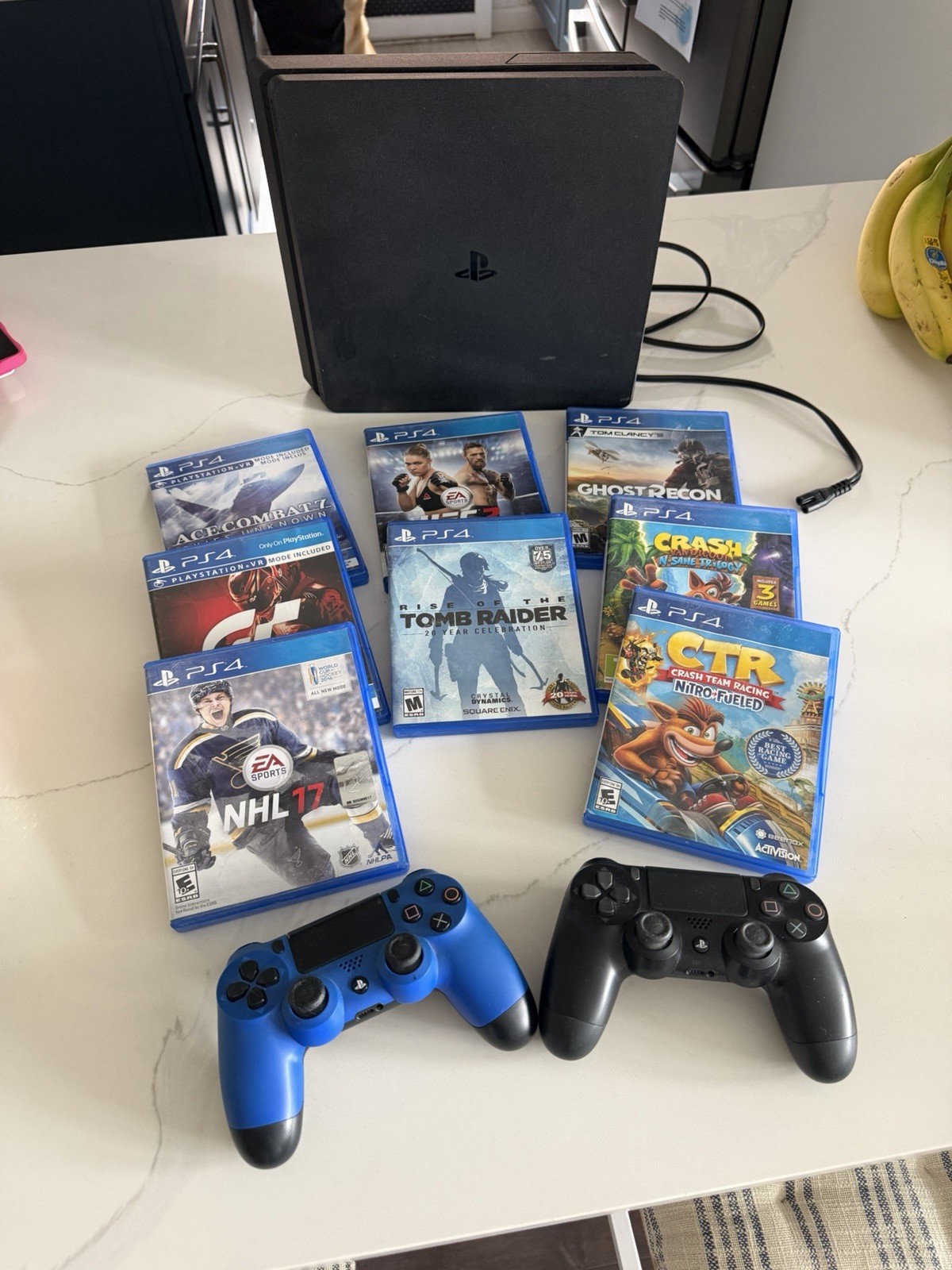 Sony PlayStation 4 500GB Black Console w/ 2 Controllers & Wires
