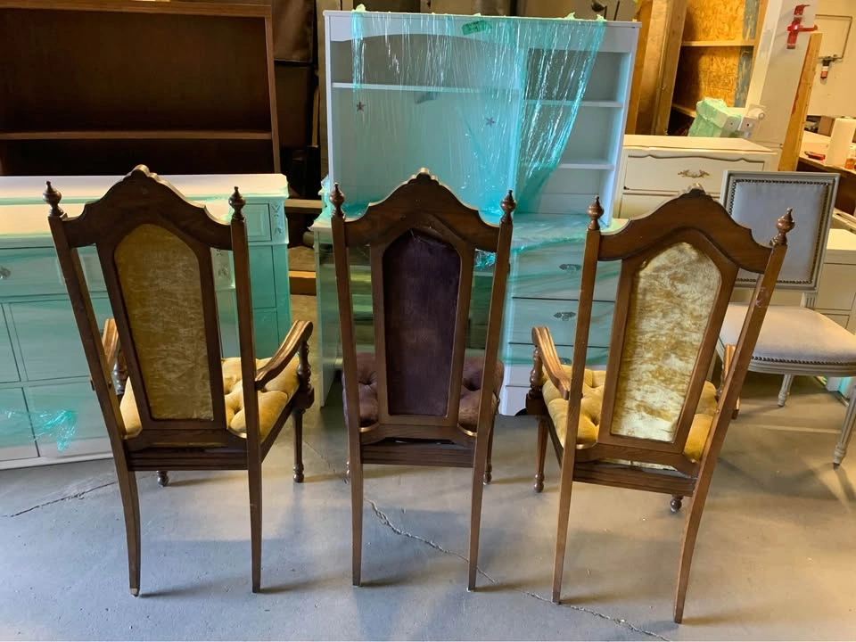 3 Vintage Upholstered Accent or Dining Chairs - Yellow/Gold & Pu - photo 3