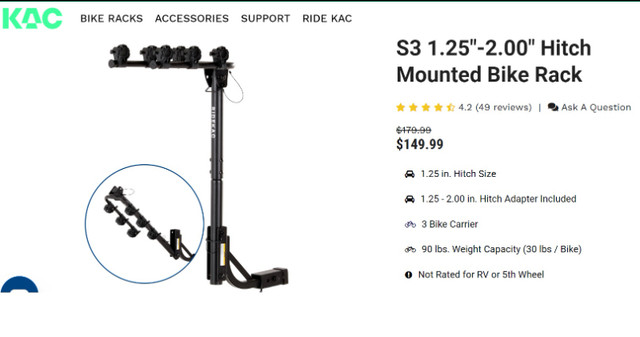 Hitch Mounted 3 Bike Rack - Brand New - photo 5