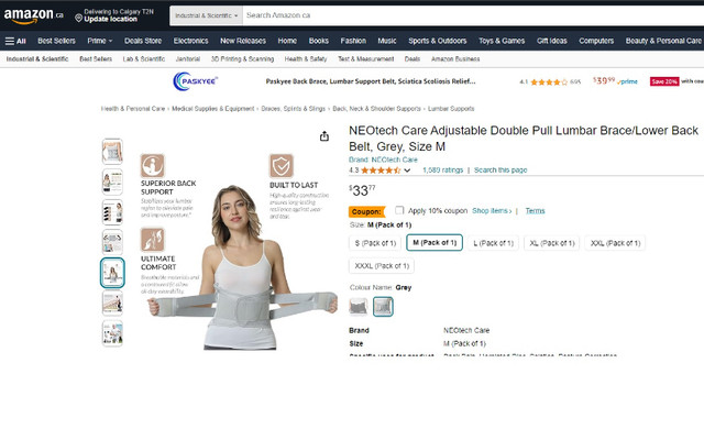 Lumbar Brace/Lower Back Belt, Black, Size M - photo 3