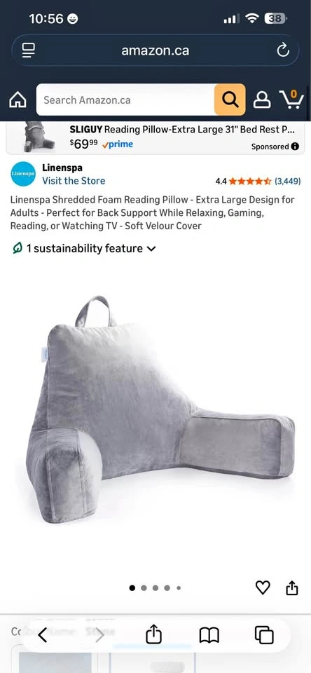 Linenspa Shredded Foam Reading Pillow - Extra Large