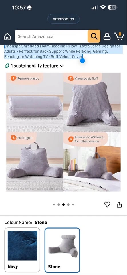 Linenspa Shredded Foam Reading Pillow - Extra Large - photo 4