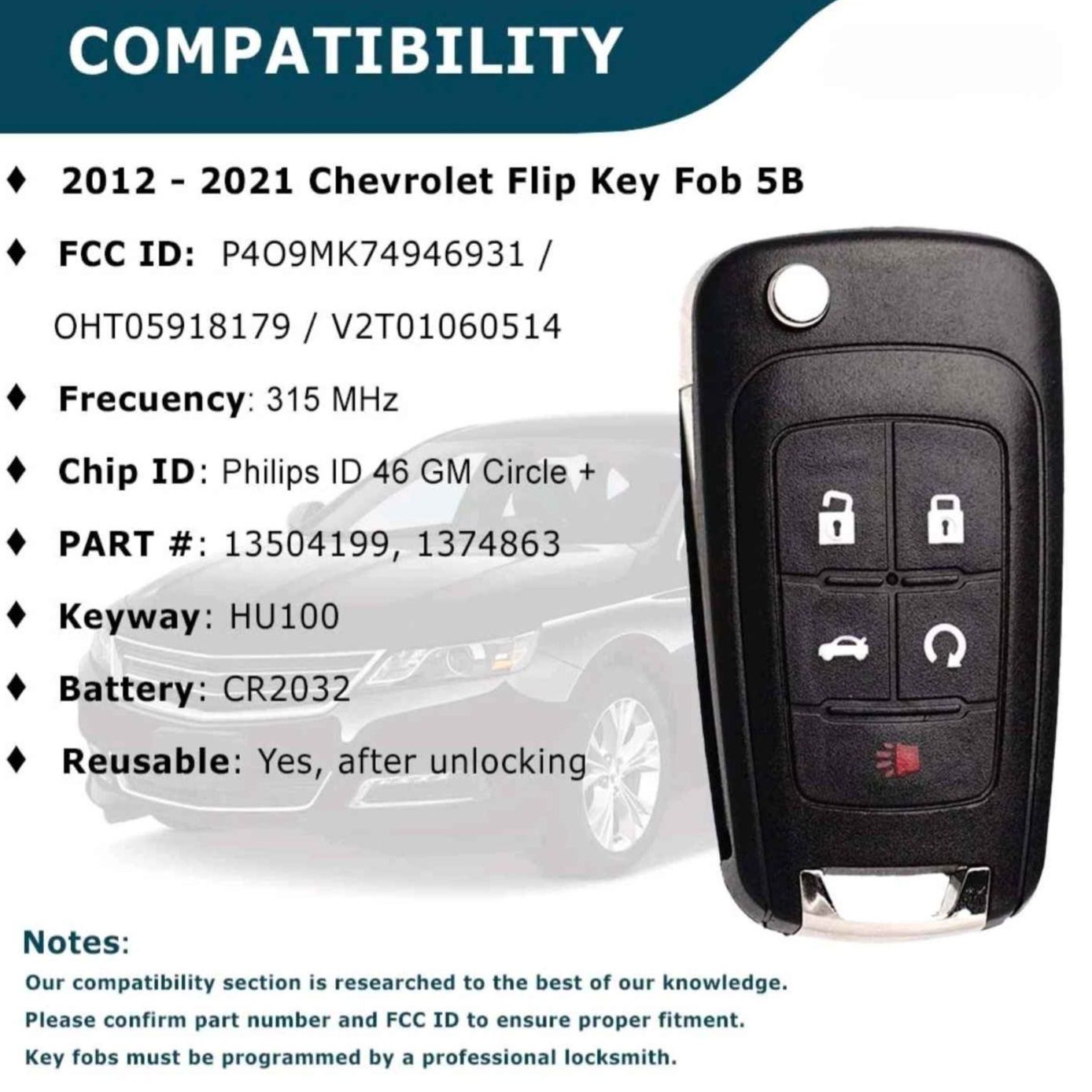 Key Fob for Chevy Malibu Impala Equinox + More - photo 3