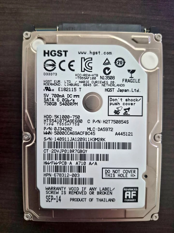 HGST Travelstar 5K1000 750GB 2.5" SATA Hard Drive