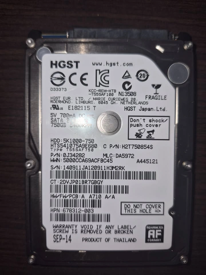 HGST Travelstar 5K1000 750GB 2.5" SATA Hard Drive - photo 2