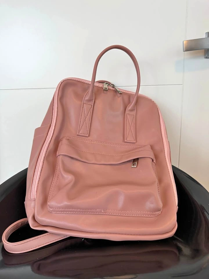 Pink Faux Leather Backpack