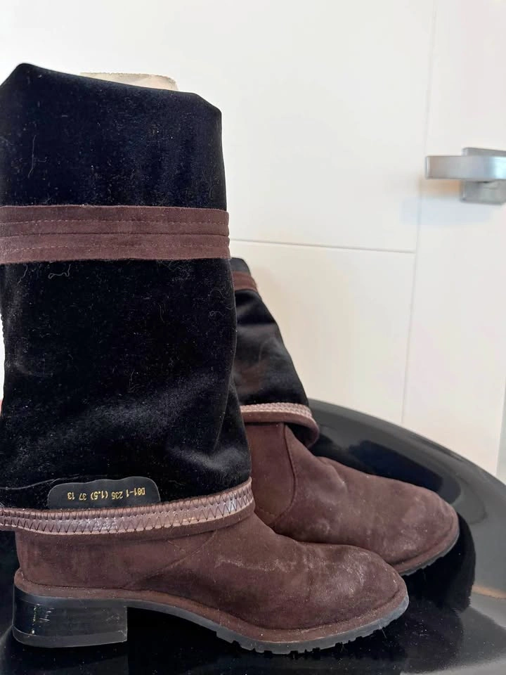 Brown Suede Black Velvet Boots