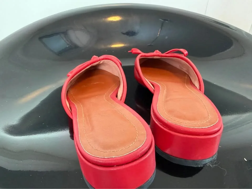 Red pointed toe mules with bow - photo 3