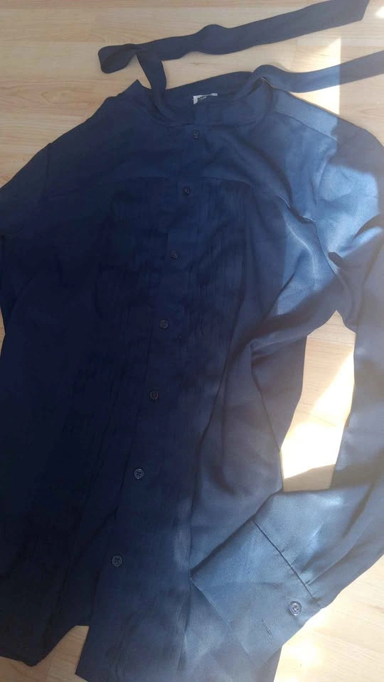 Anne Klein Navy Blue Pleated Tie-Neck Blouse Size 12 - photo 4