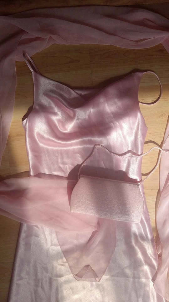 Pink Satin Slip Dress with Shawl and Clutch - photo 2