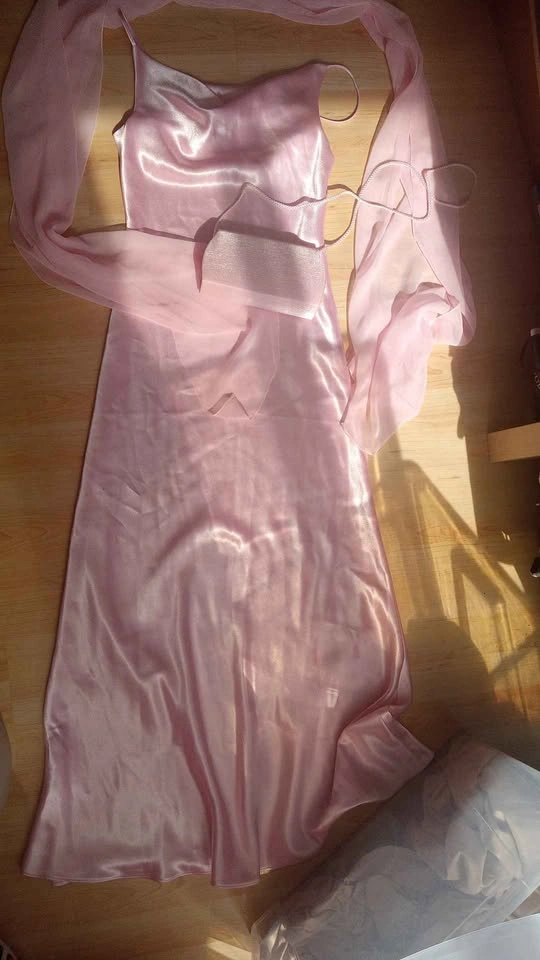 Pink Satin Slip Dress with Shawl and Clutch - photo 3
