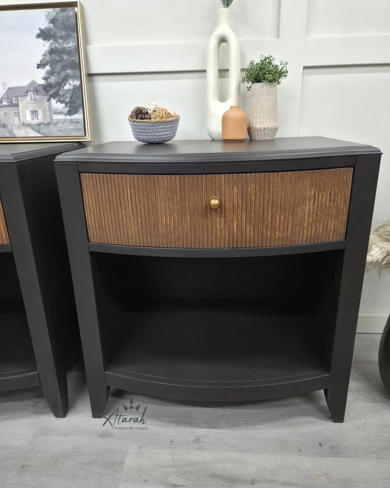 Refinished Solid Wood Nightstands – Black & Walnut Fluted Drawer - photo 4