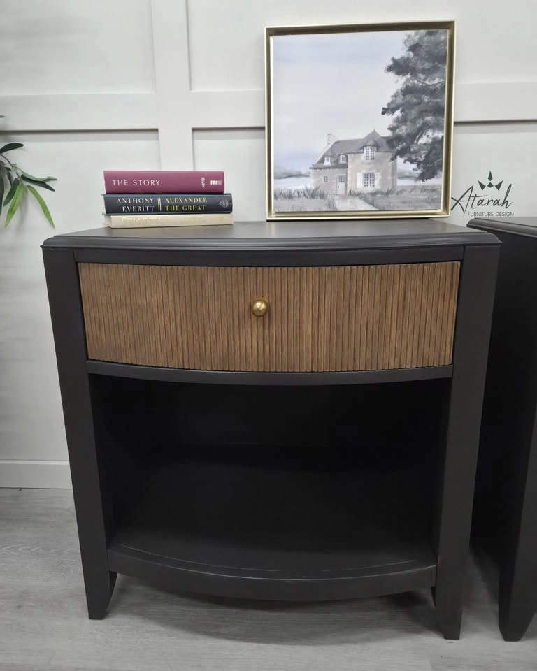 Refinished Solid Wood Nightstands – Black & Walnut Fluted Drawer - photo 5