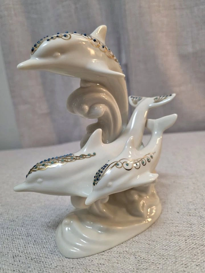 Vintage 1996 Lenox China Jewels Collection 3 Dolphins Figurine