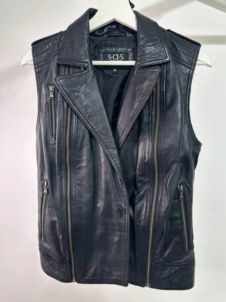 Black Leather Women Vest Size M - photo 2