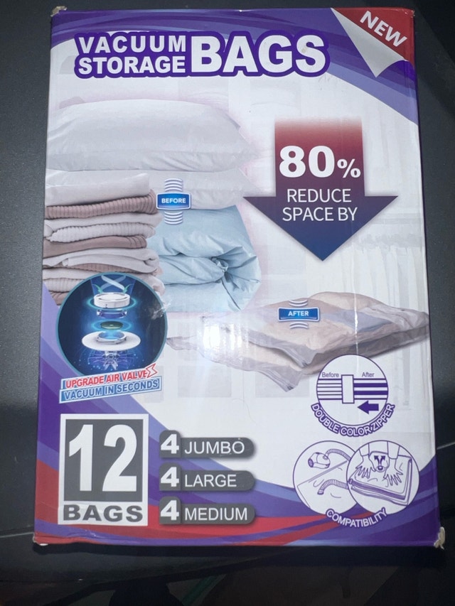 NEW 12 Pack Vacuum Storage Bags - Jumbo, Large, Medium