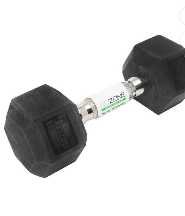 NEW 15lb GoZone Rubber-Coated Hex Dumbbell – Black/Chrome
