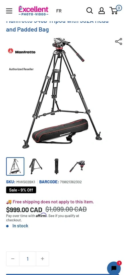 Manfrotto MVK502BK1 Video Tripod System w/ 502 Head & Bag - photo 2