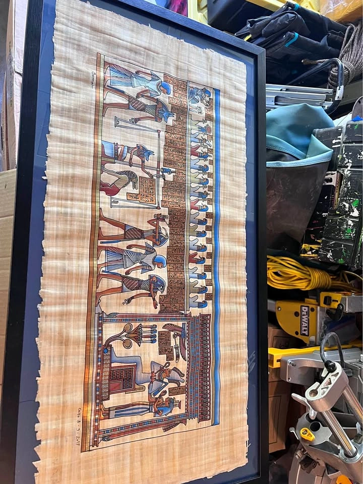 Framed Egyptian Papyrus Art Signed Jamal