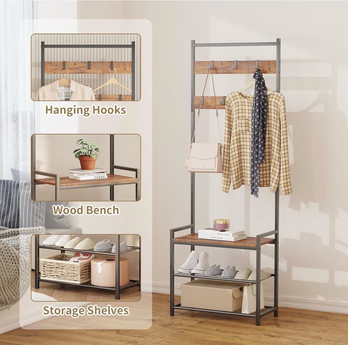 Wood & Metal Hall/Entryway Wall Unit