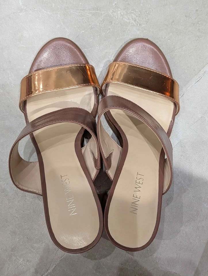 Nine West Mauve Block Heel Sandals Rose Gold Strap Size 6M - photo 4