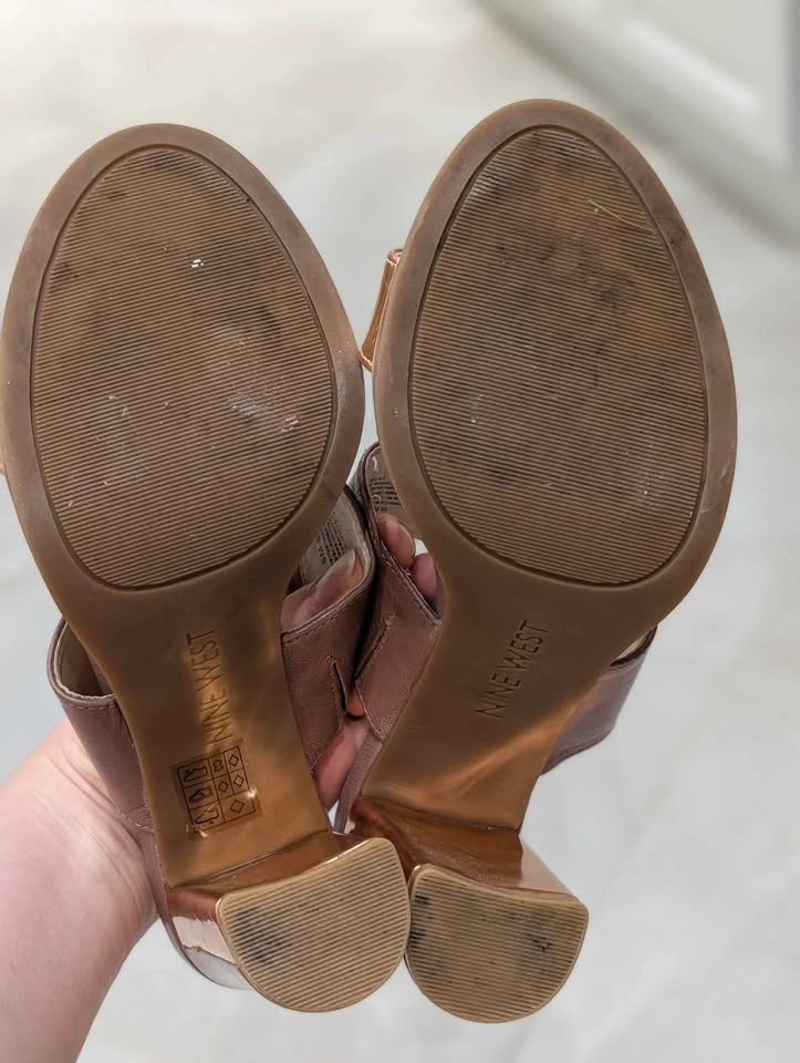Nine West Mauve Block Heel Sandals Rose Gold Strap Size 6M - photo 5