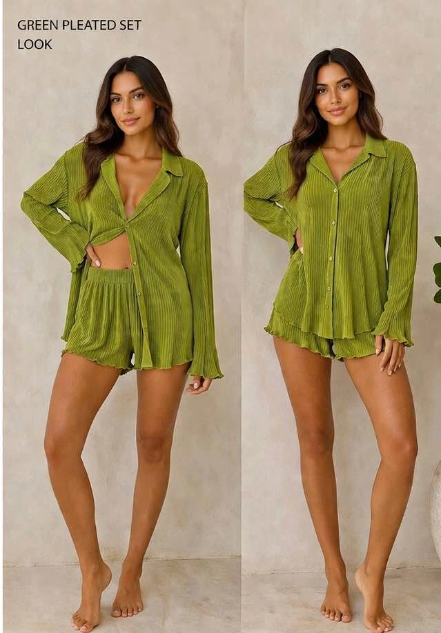Sexy Pleated 2-Piece Set – Green