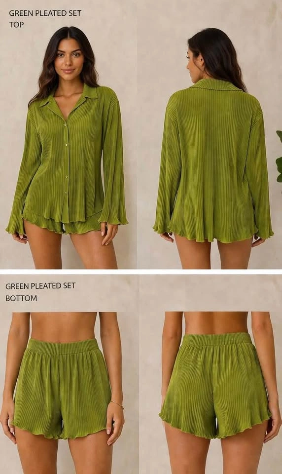 Sexy Pleated 2-Piece Set – Green - photo 3