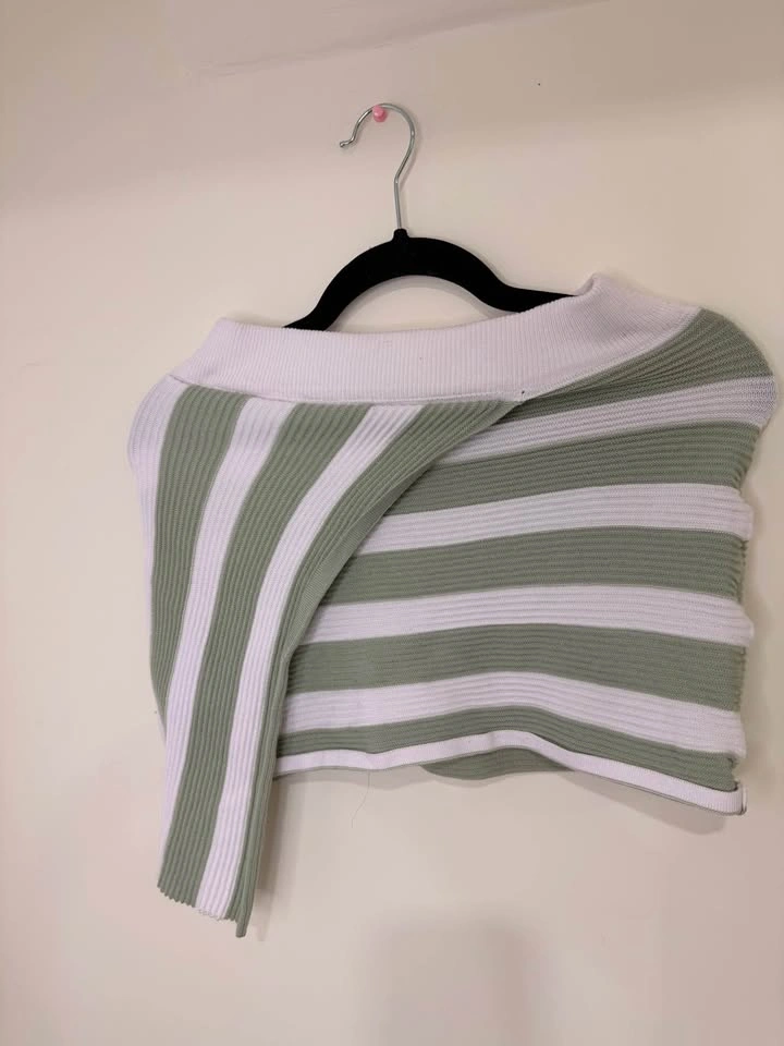 Green & White Striped Crop Top + Skirt Set - photo 4