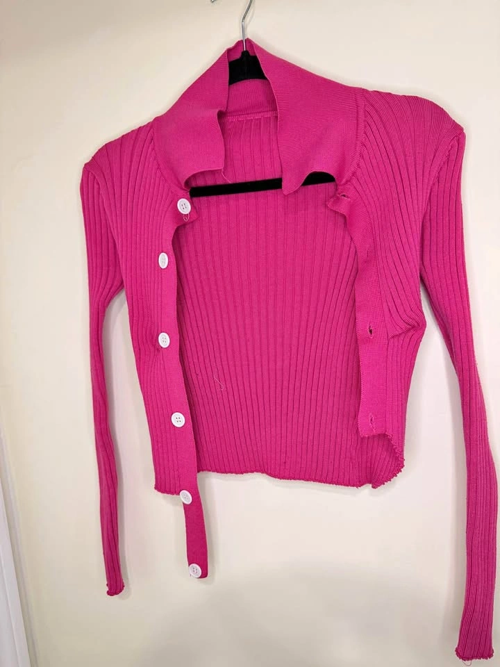 Pink Ribbed Long Sleeve Crop Cardigan