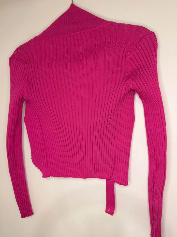 Pink Ribbed Long Sleeve Crop Cardigan - photo 2