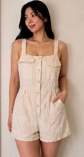 Cute Beige Romper with Buttons