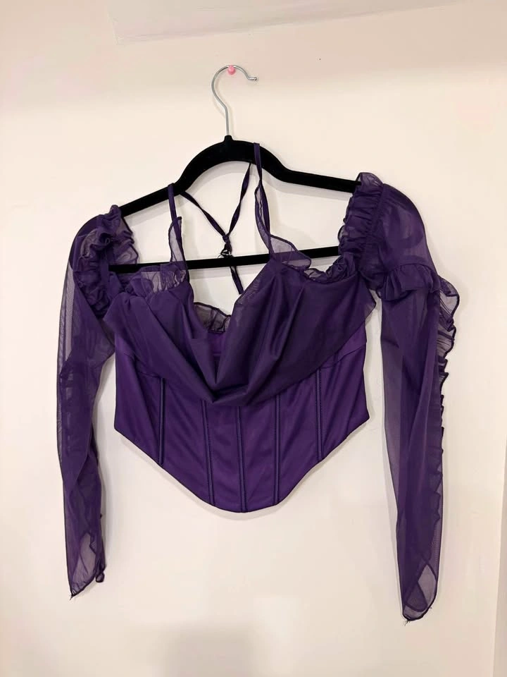 Sheer Mesh Corset Top - Purple