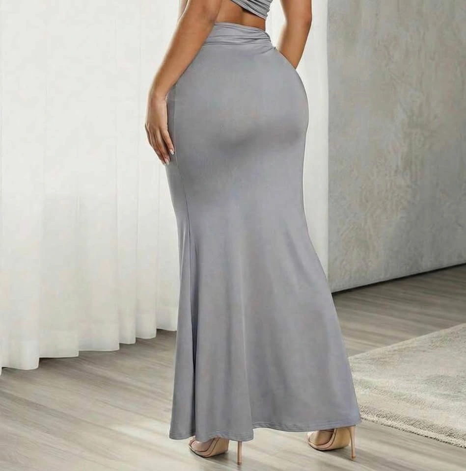 Elegant Grey Draped Bodycon Skirt– Stretchy & Flattering - photo 2
