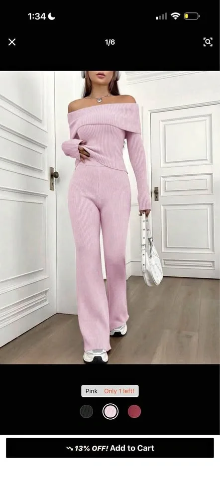 💗 Pink Off-Shoulder Knit Set