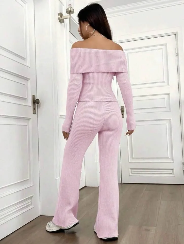 💗 Pink Off-Shoulder Knit Set - photo 2