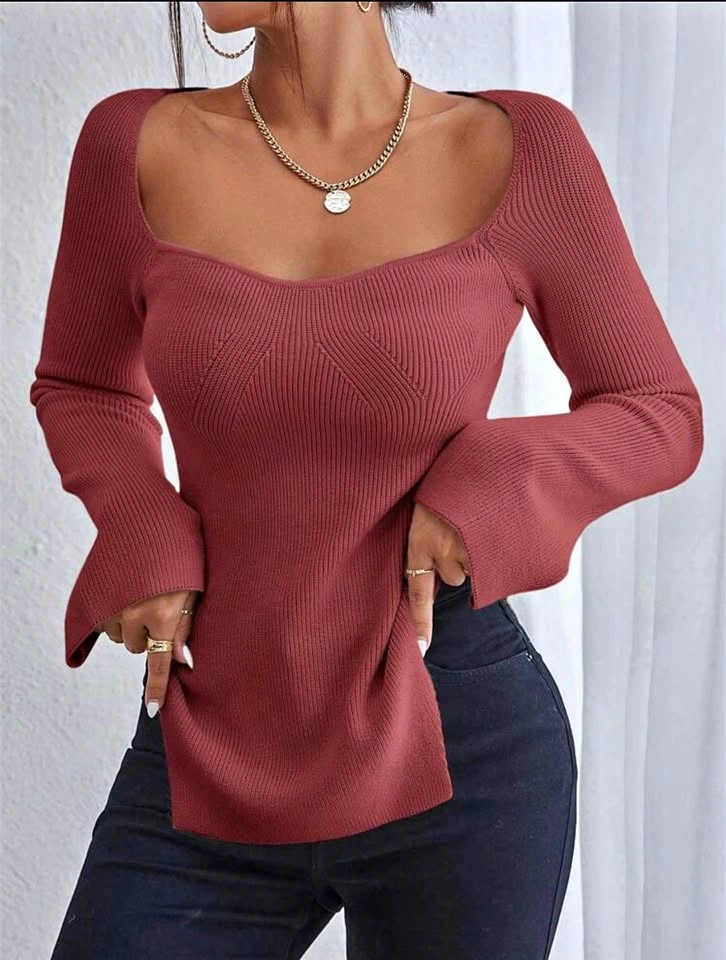 🤎Brown Ribbed Long Sleeve Top