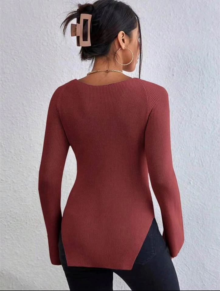 🤎Brown Ribbed Long Sleeve Top - photo 2