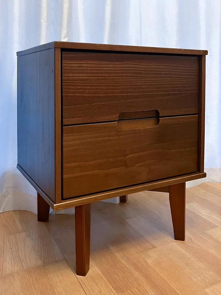 Mid Century Modern Solid Wood Nightstand in Walnut Finish