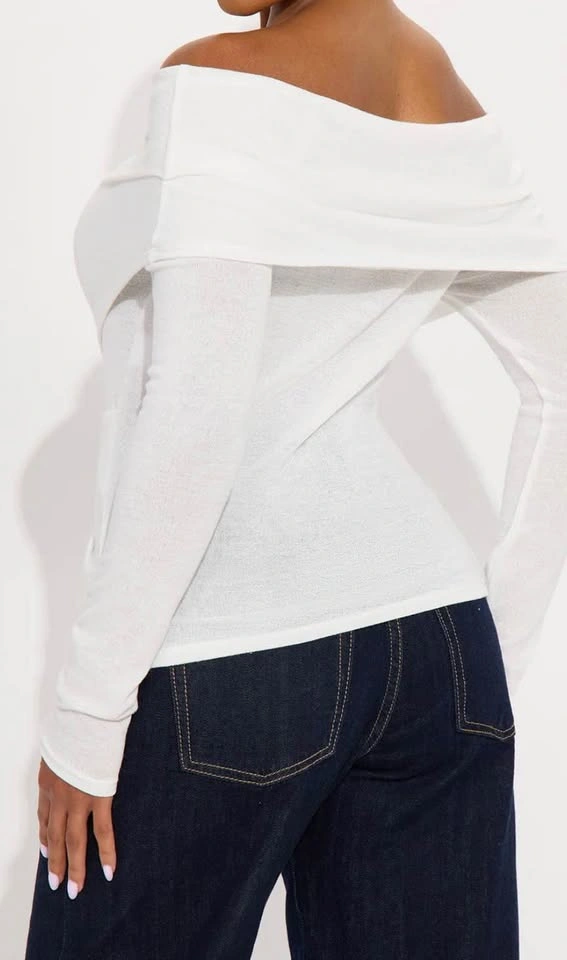 🤍White Off-Shoulder Twist Top (Gold Detail) - photo 3