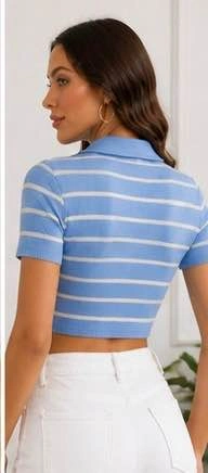 💙 Blue Striped Crop Top - photo 2