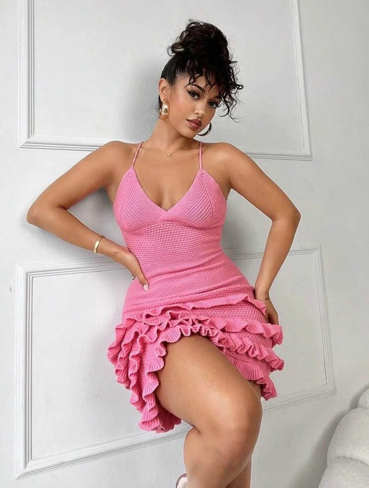 💓 Pink Ruffle Knit Mini Dress - photo 2