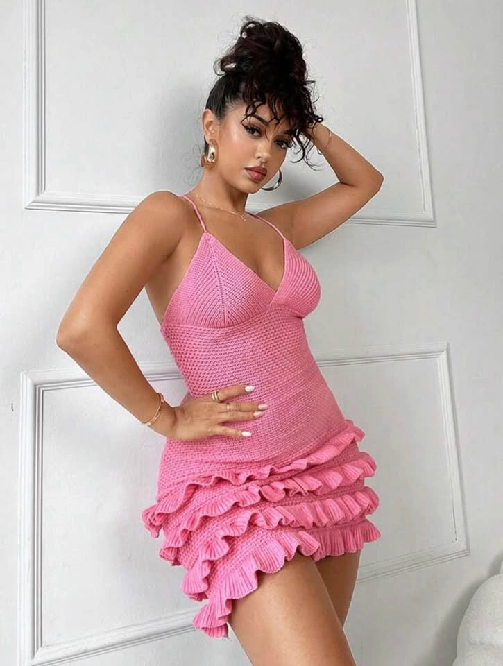 💓 Pink Ruffle Knit Mini Dress - photo 3
