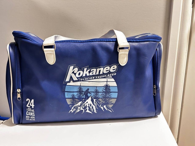 Kokanee Beer Bag. Blue Kokanee Beer Cooler Bag