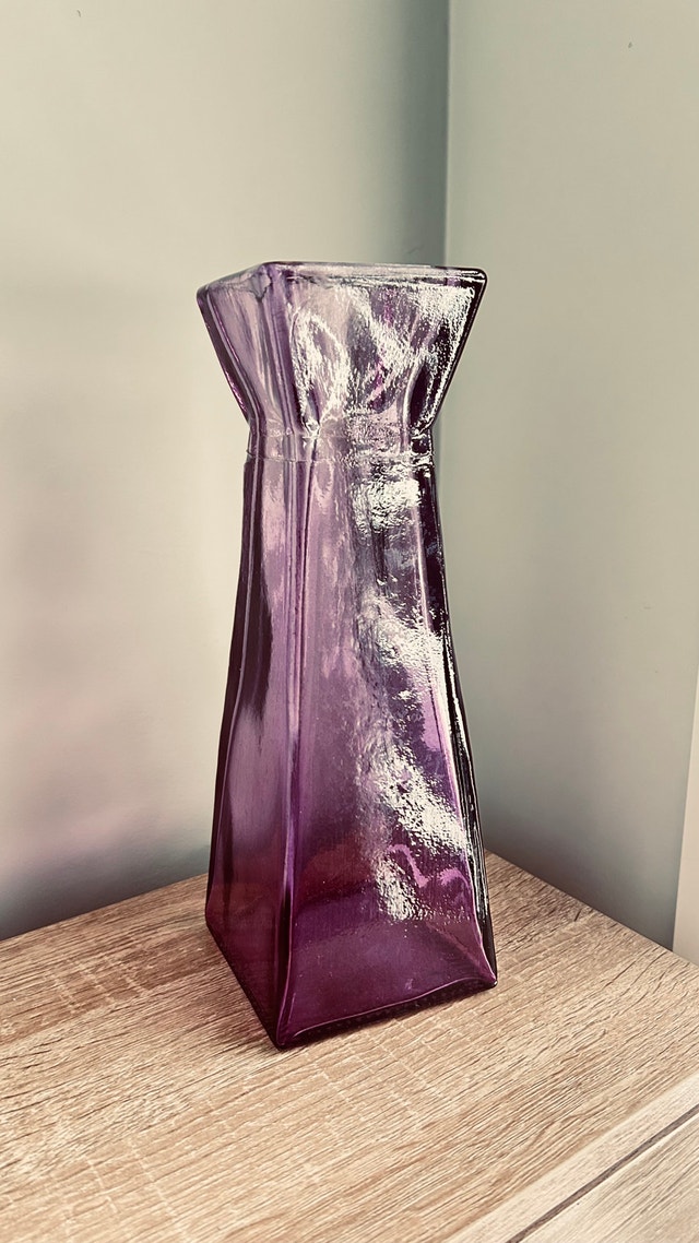 Tall Purple Glass Vase – Modern Geometric Design – 11” - photo 2