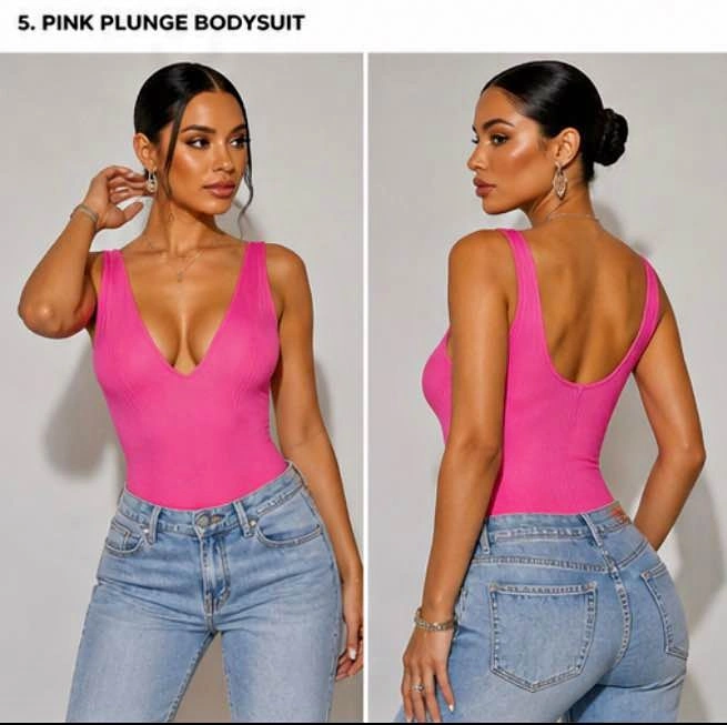 Pink Plunge Bodysuit - Size M
