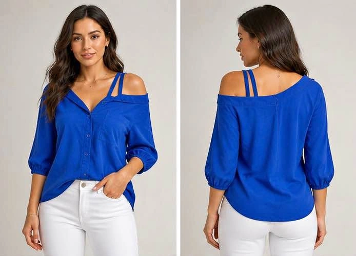 💙 Blue Off-Shoulder Blouse – Size M