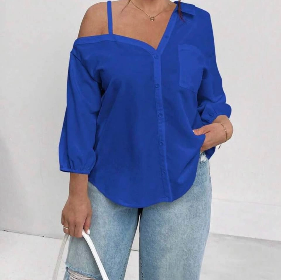 💙 Blue Off-Shoulder Blouse – Size M - photo 4