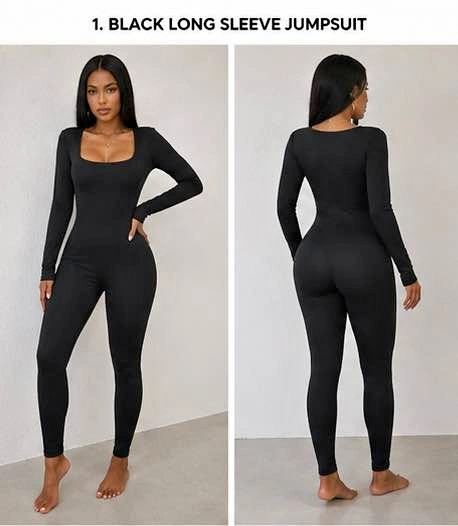 🖤 Black Long Sleeve Jumpsuit – Size M
