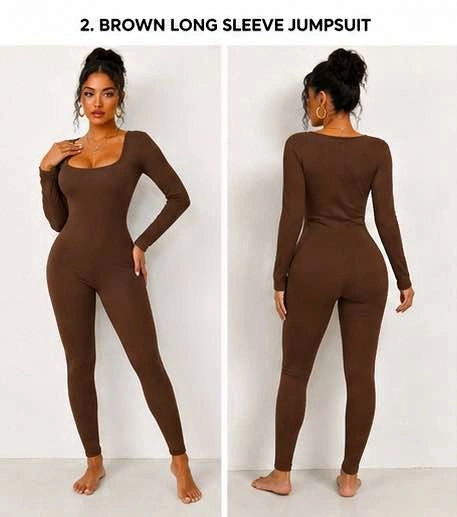 Brown Long Sleeve Jumpsuit – Size M